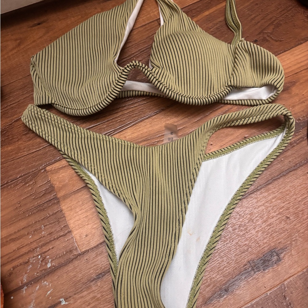 Olive Ribbed Two-Piece Bikini Set